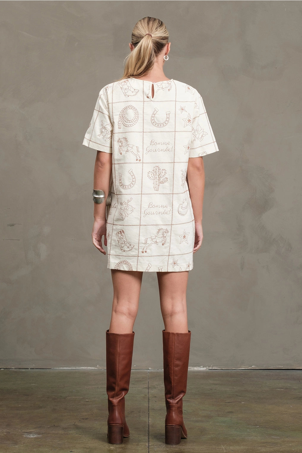 Western Prints Embroidered Mini Dress