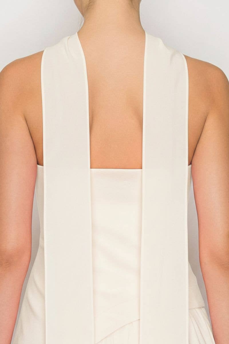 Strapless Scarf Neck Overlay Maxi Dress