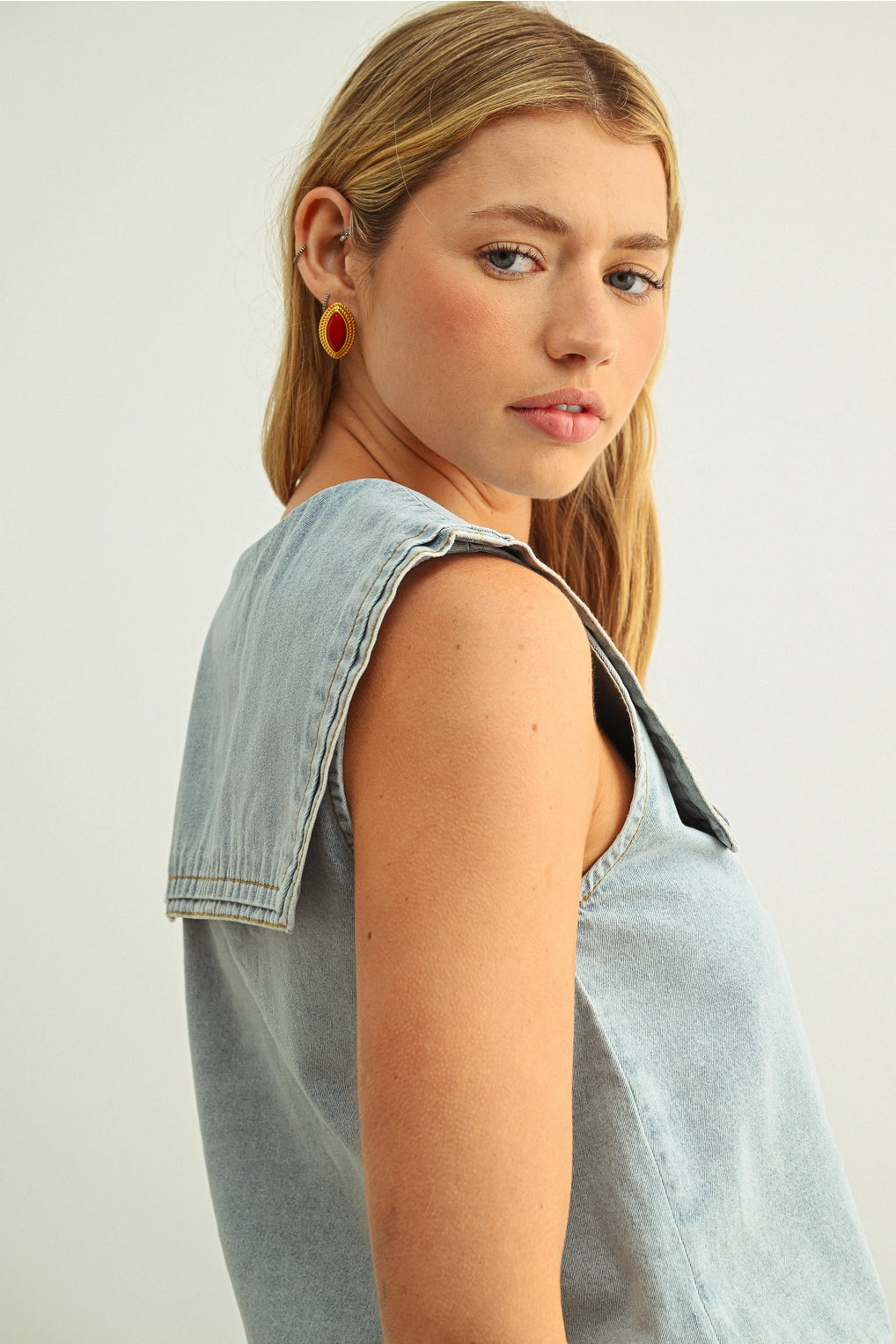 Shey Sailor Collar Denim Top