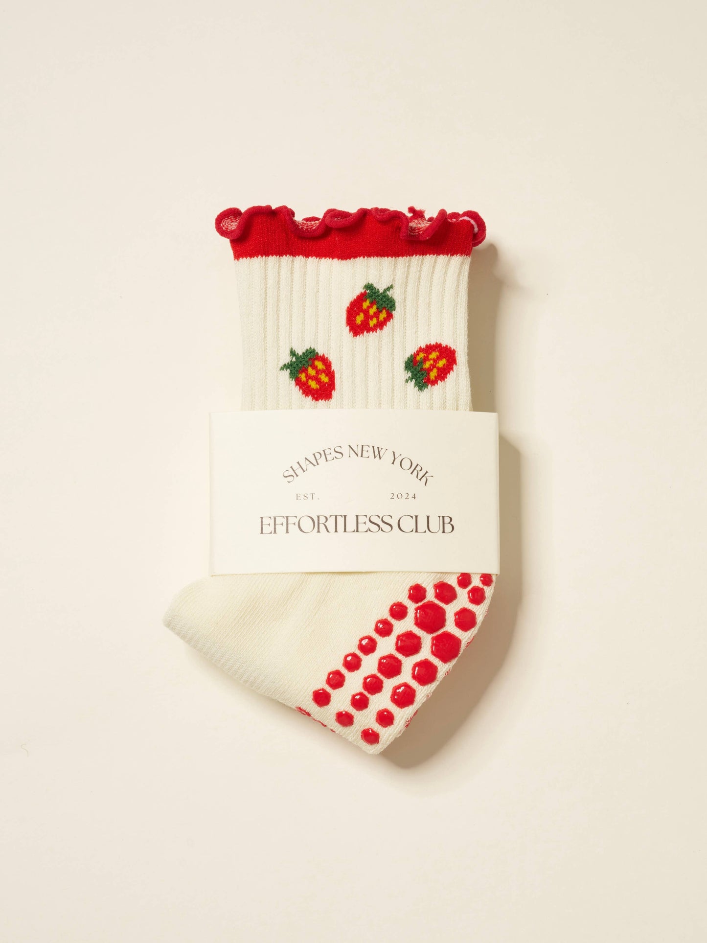 🍓 Strawberry Ruffle Grip Sock, Pilates Socks