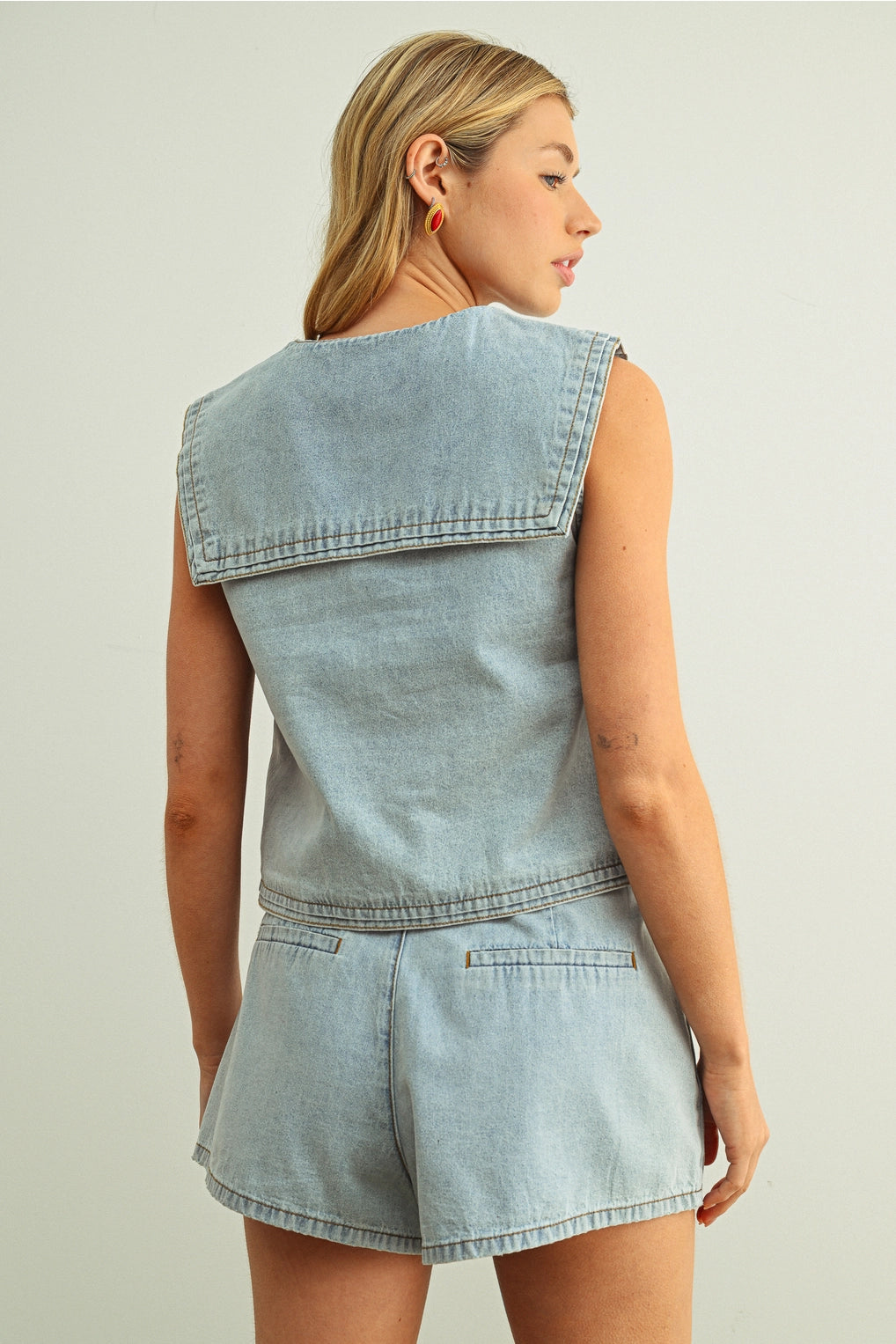 Shey Sailor Collar Denim Top